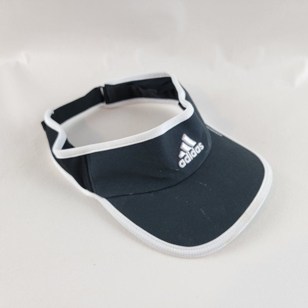 Adidas Hat Women Black Adjustable Visor Aeroready Golf Tennis Athletic Hook Loop